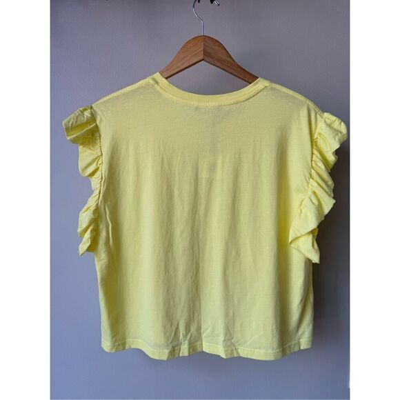 ZARA Yellow Flutter Ruffled Sleeves Crop Tee Size L - Picture 4 of 8
